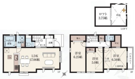  ■全居室南東向きの明るい３ＬＤＫのお住まい！■家事動線がスムーズな水回り集中タイプ■主寝室にはロフト・ウォークインクローゼット付き