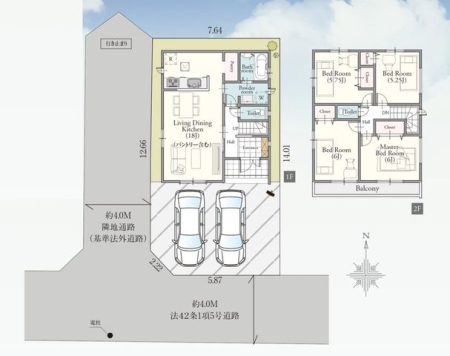  ■南道路に面した陽当たり良好な32坪超敷地■全居室２面採光の明るいお住まい■カースペース２台可能で来客時などに重宝