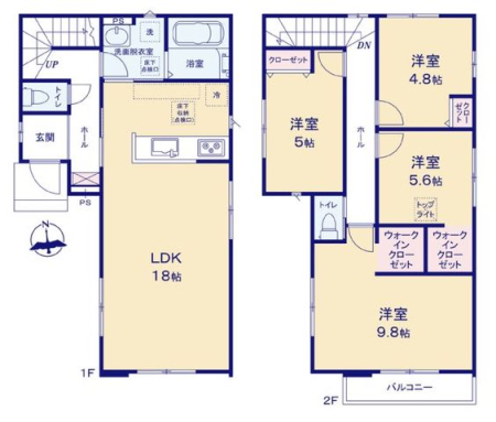  南向きの陽光をたっぷりと取り込めるLDK。大切な家族とのコミュニケーションを大切にできるカウンターキッチン。水回りが集約され洗濯や掃除など日々の家事がしやすい造り。