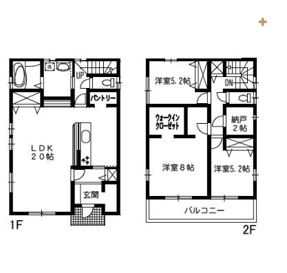  LDK20帖??ゆとりあるプランです。納戸・ウォーキングクロゼットがあり、収納力も充実しています。