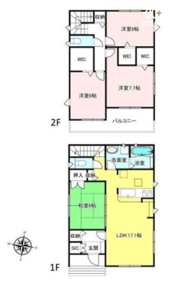  敷地面積約42坪のゆとりある敷地。全室6帖以上、自分の時間も大切にできる間取り。リビングの続き間になる和室は癒しの空間、家事室としてもお子様の遊び場としてもご活用いただけます。