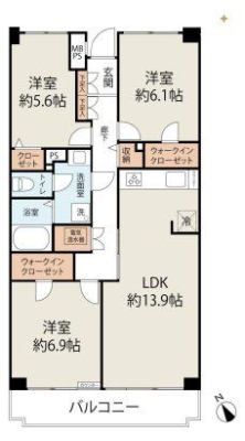  南西向きの陽当たりの良い3LDK