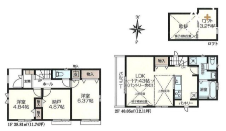  ■外からの視線が気にならない2階LDK～開放感のある上部吹き抜けでロフト付き■家事動線がスムーズな水回り集中タイプ