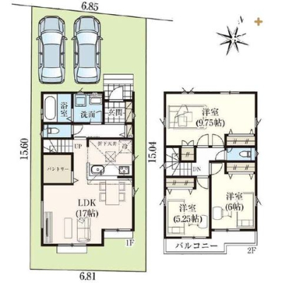  ■3LDK＋車2台■9.75帖の洋室は2部屋にできます