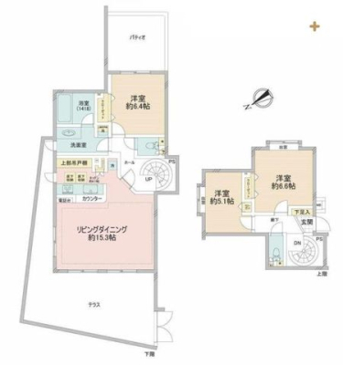  ■戸建て感覚のメゾネットタイプは広々とした３LDK■家事動線がスムーズな水回り集中タイプ