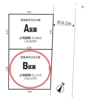 区画図 【区画図】B区画　61.21平米（18.51坪）