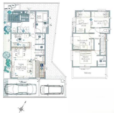  Ƒ点4LDK2KāB1K̓R~jP[V₷rOS̐݌vA2K̓vCx[g؂ɂł鋏zuŁA₷ԎłB