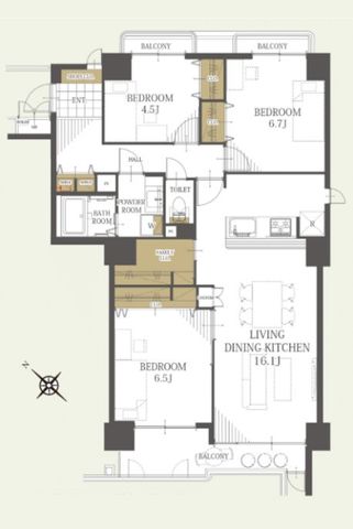  16.1����LDK�𒆐S�ɁA3LDK�{�t�@�~���[�N���[�[�b�g��������Ԏ��B���ʃo���R�j�[�ō̌��E�ʕ��ɂ��z�����ꂽ�A��炵�₷���Z��Ԃł��B