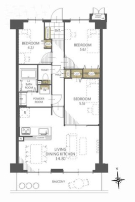  ������̖��邳�����������A�o�����X�̗ǂ�3LDK�̊Ԏ��B���m�x�[�V�����ɂ�莺������V���A���K�ȕ�炵�������܂��B