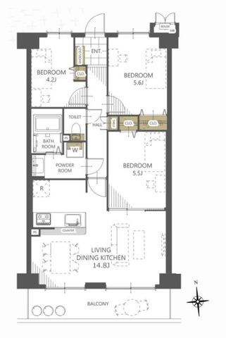  ������̖��邳�����������A�o�����X�̗ǂ�3LDK�̊Ԏ��B���m�x�[�V�����ɂ�莺������V���A���K�ȕ�炵�������܂��B