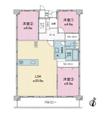  �ŏ�K�E�쓌�����̖��邳�����������A�o�����X�̗ǂ�3LDK�̊Ԏ��B���t�H�[���ɂ�莺������V���A���K�ȕ�炵�������܂��B