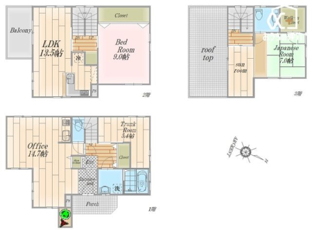  �`House Layout�`1�K�͎������Ƃ��ė��p���Ă���܂������~�j�L�b�`��������񐢑яZ��Ƃ��ė��p�\�B