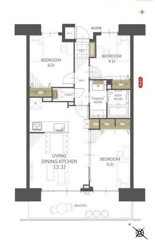  �쐼�����̖��邳�����������A�o�����X�̗ǂ�3LDK�̊Ԏ��B���m�x�[�V�����ɂ�莺������V���A���K�ȕ�炵�������܂��B