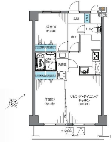  ��L�ʐ�49.50m2�̃R���p�N�g�Ȃ���@�\�I��2LDK�I�쓌�����̃o���R�j�[�ɖʂ�����11.7����LDK�́A�S�n�悢�����������ޖ��邢��Ԃł��B