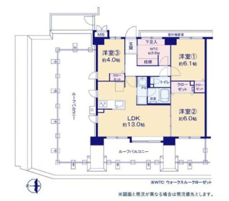  2面ルーフバルコニーで採光通風良好です