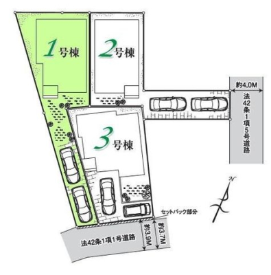 その他 【区画図】1号棟　カースペース2台