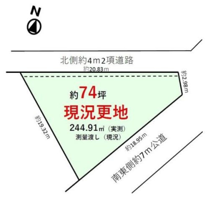 区画図 約74坪と敷地広々