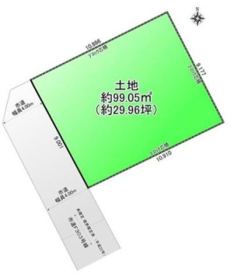 区画図 敷地約29.96坪。建築条件なし