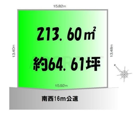 区画図 213.60平米(約64.61坪)の敷地