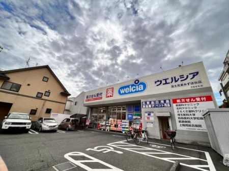 周辺環境 ウェルシア富士見みずほ台店 徒歩4分。営業時間9:00～0:00　遅い時間でも開いているドラッグストア。日用品も購入できます。 280m