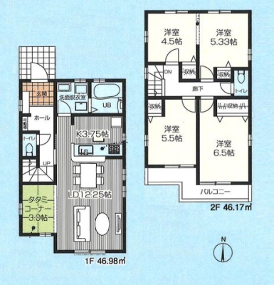  ■家族が集う15帖超リビングには続き間に３帖畳コーナーが癒しの空間！■会話が弾むカウンターキッチンから洗面スペースがスムーズな水回り集中プラン！■ライフスタイルに合わせて間仕切り変更ＯＫ！