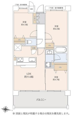  上階の無い３階住戸！3LDK！前面に建物もなく、眺望・通風・陽当たり良好